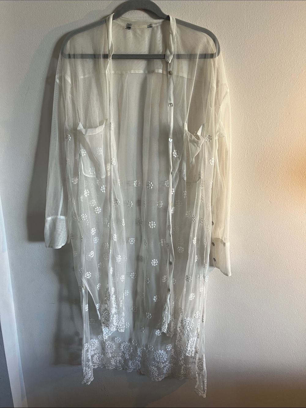 Zara Sheer White Embroidered Long Robe